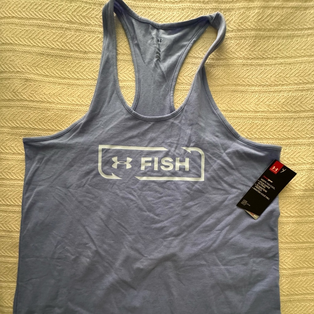 NWT Under Armour Heat Gear Fish Women's Racerback Tank, Periwinkle, XL